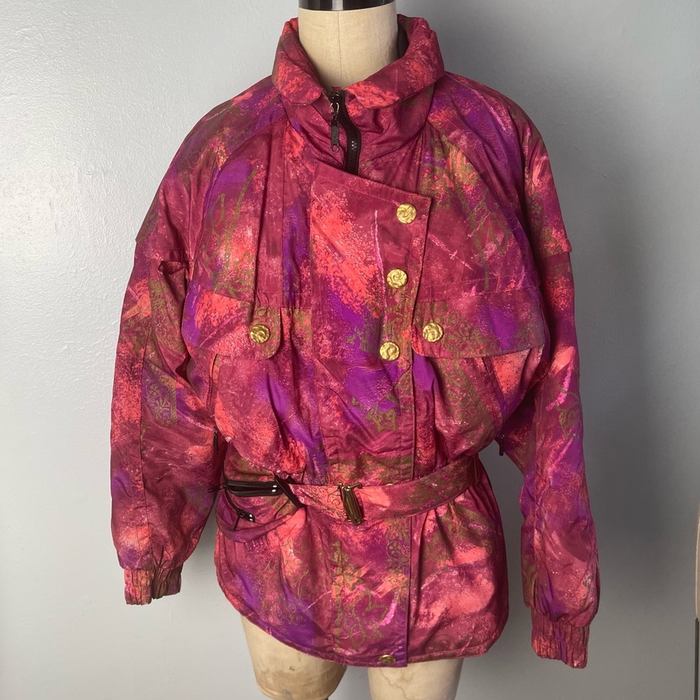 90s 1990s 80s Knockout Pink, Purple and Gold Ski Coat with MATCHING FANNYPACK